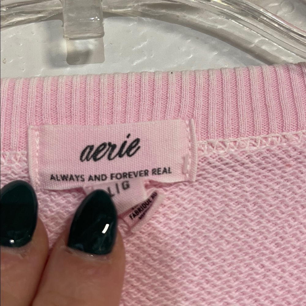 aerie Puff Sleeve Cropped Top in Light Pink - Picture 2 of 3